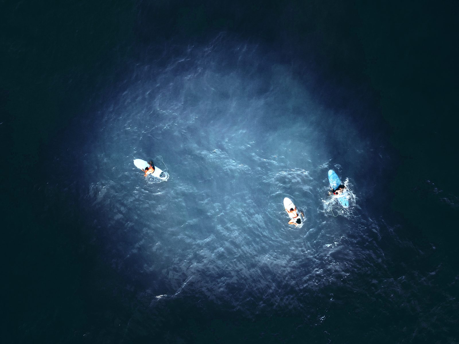 Vista aérea de un grupo de surfistas esperando la serie
